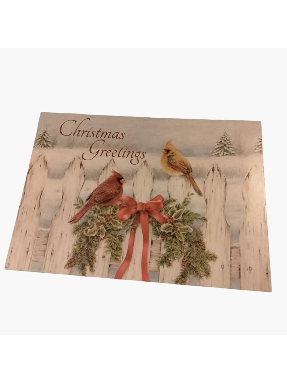 Christmas Greeting Card Cardinals Wreath Peace Country June Shasky